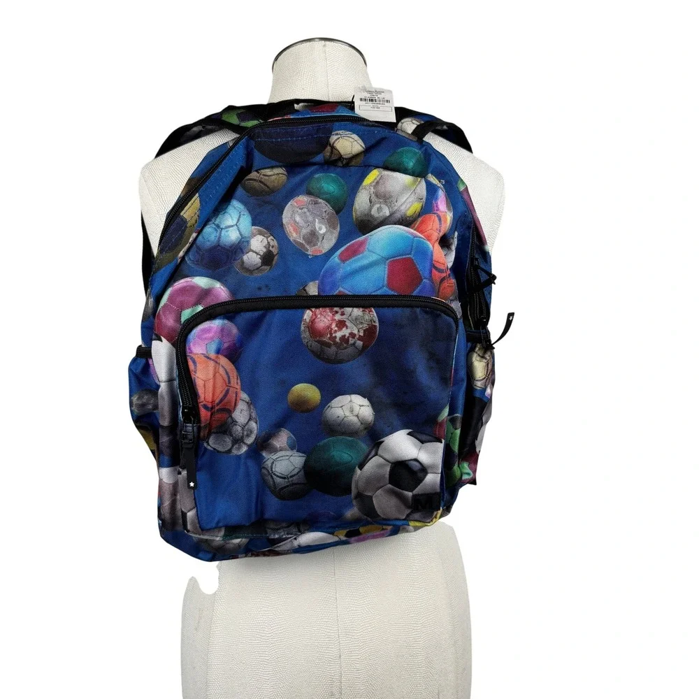 Molo Big Backpack Cosmic Footballs Blue Soccer Print Kids Bag 7W19V203 NWT